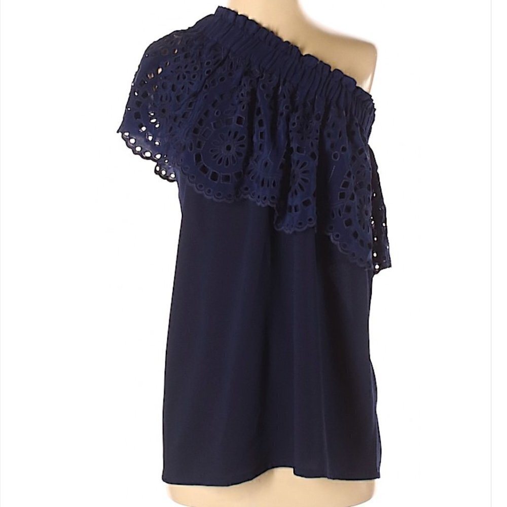 Rungolee | Navy Blue Eyelet One Shoulder Top